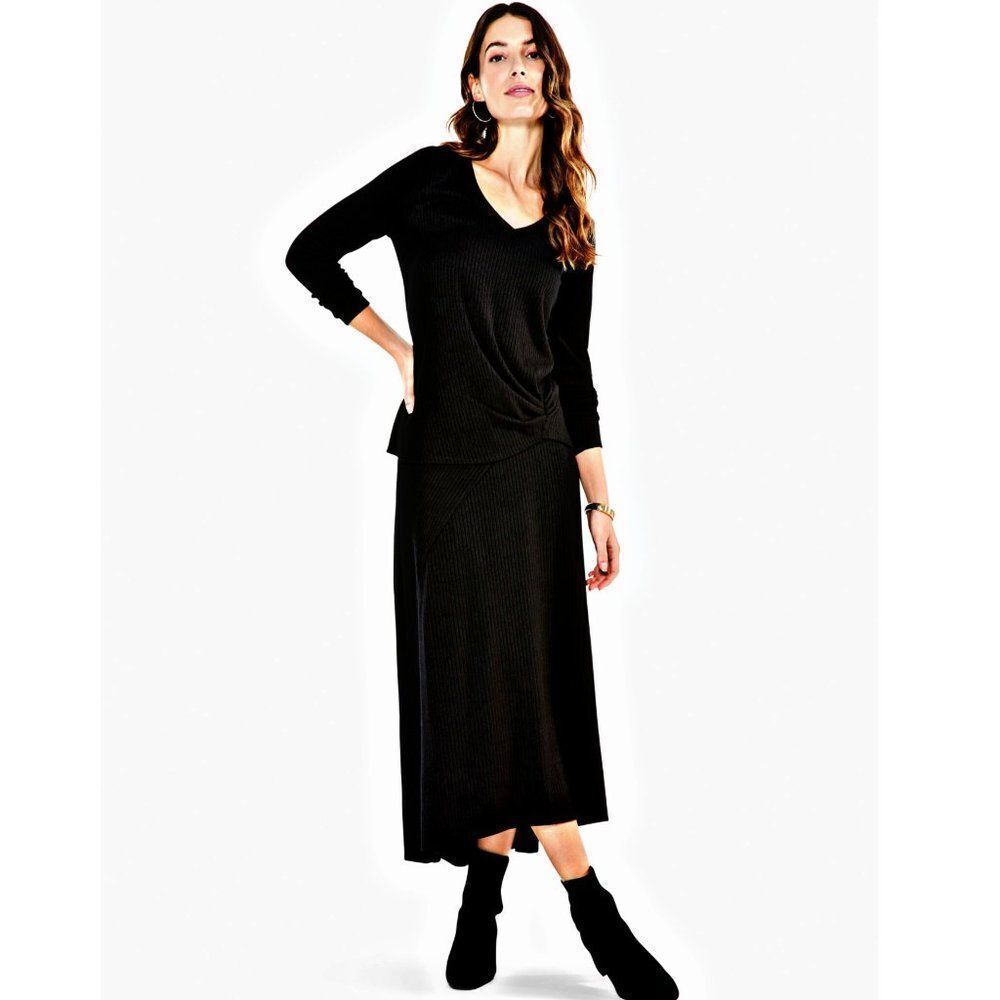 Nic+Zoe Cozy Long Sleeve Rib Knit Twist Top Black Onyx Plus Size Xxl